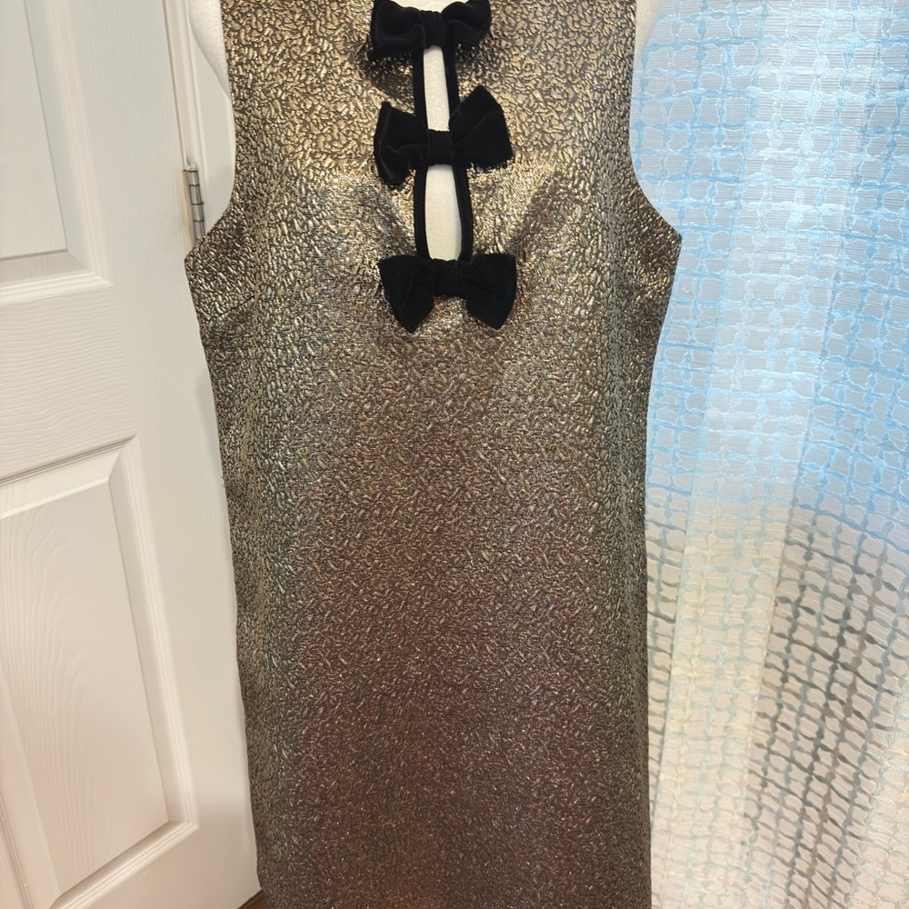 Miss Selfridge Shimmering Gold Dress with Black Bows